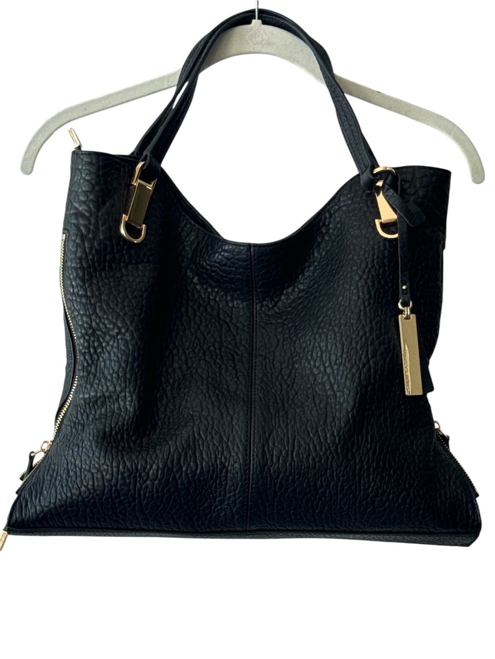 🖤Vince Camuto Black Pebbled Leather Tote Shoulder Bag Gold Hardware